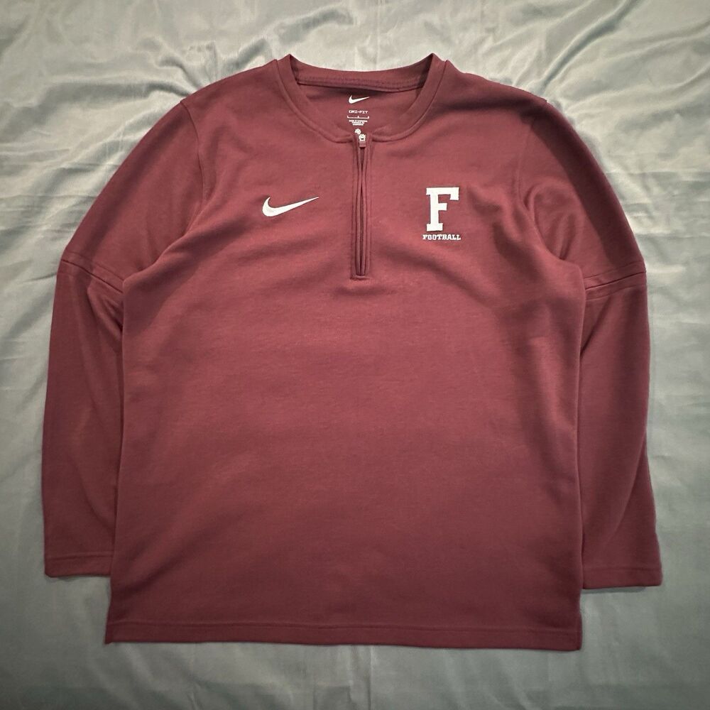Nike Football Sweatshirt Henley Quarter Zip Pullover Mens L Maroon Embroidery